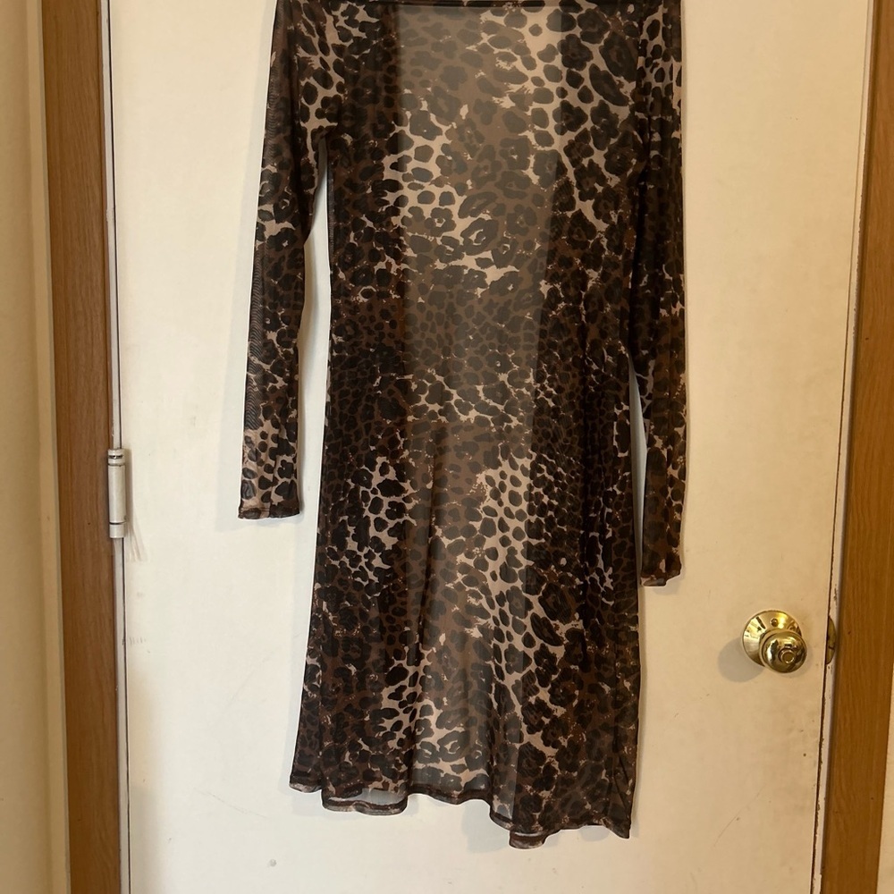 Daytrip Leopard Print Mesh long Line Open Front C… - image 4